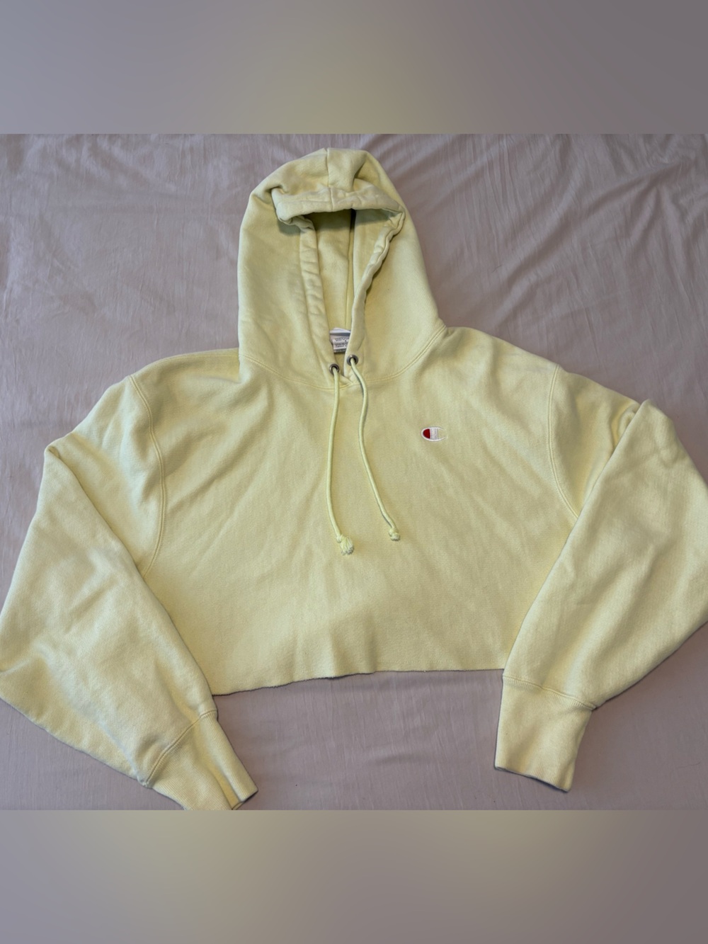 Champion Cropped Crewneck Hoodie in Pale Yellow